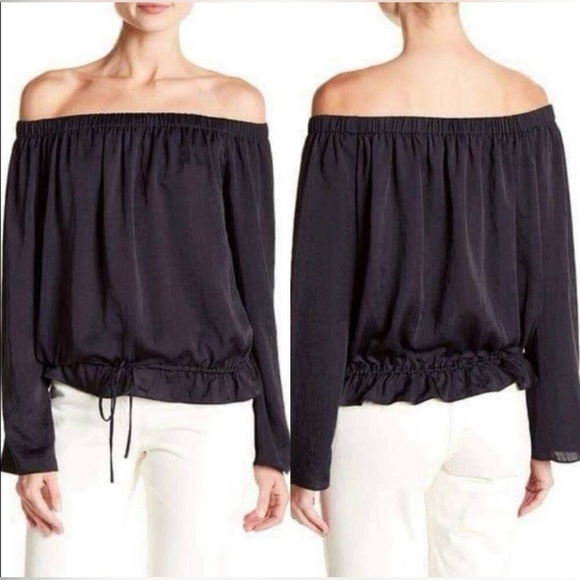Theory Elegant Black Off-Shoulder Blouse - Picture 1 of 14